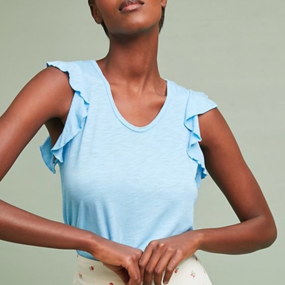 t.la | Bassetterre Ruffle Sleeve Blue Tank Top